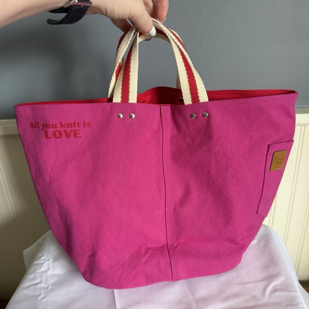Pink Hazel Heart Pink Tote Bag Hot Pink Red All You Knit Is Love Canvas Cotton - Picture 2 of 15